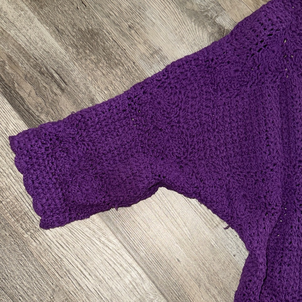 💯 Cotton, Crocheted Purple Women's Sweater - Picture 4 of 8